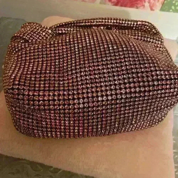 Urban Expressions jeweled bag pink with black lining knotted strap zip inside. - Picture 2 of 13